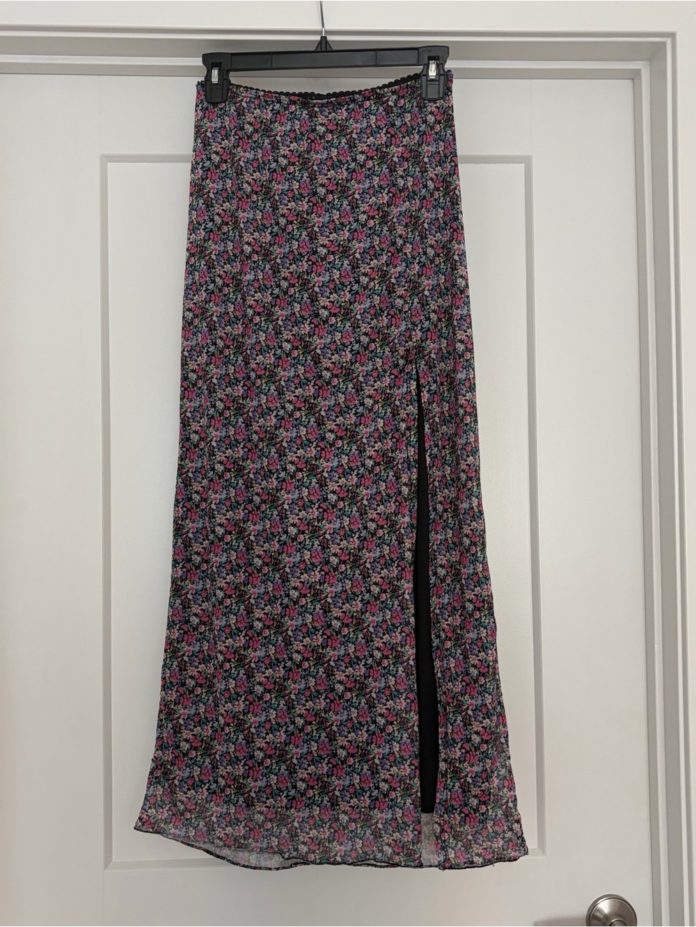 Black Floral Maxi Skirt with Side Slit